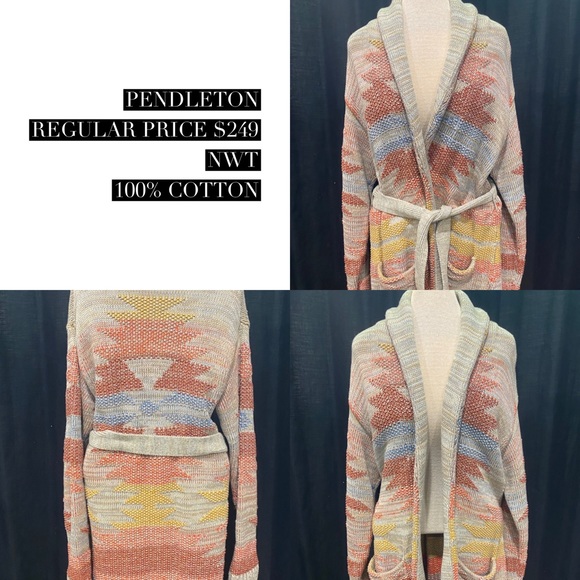 Gorgeous Pendleton Cardigan with open front, shawl collar, all cotton - Picture 1 of 1